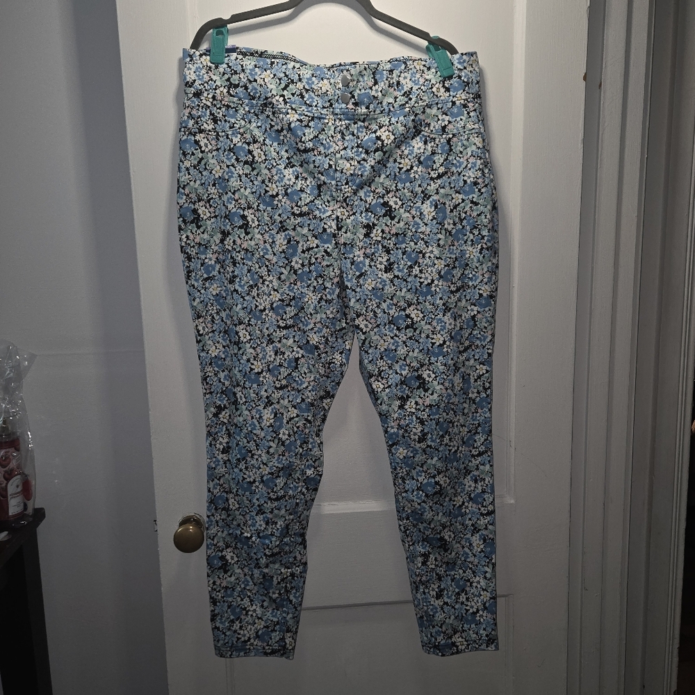 Terra & Sky NEW Plus Size Floral Ankle Pants Blue Daisy Print High Rise - Picture 3 of 11